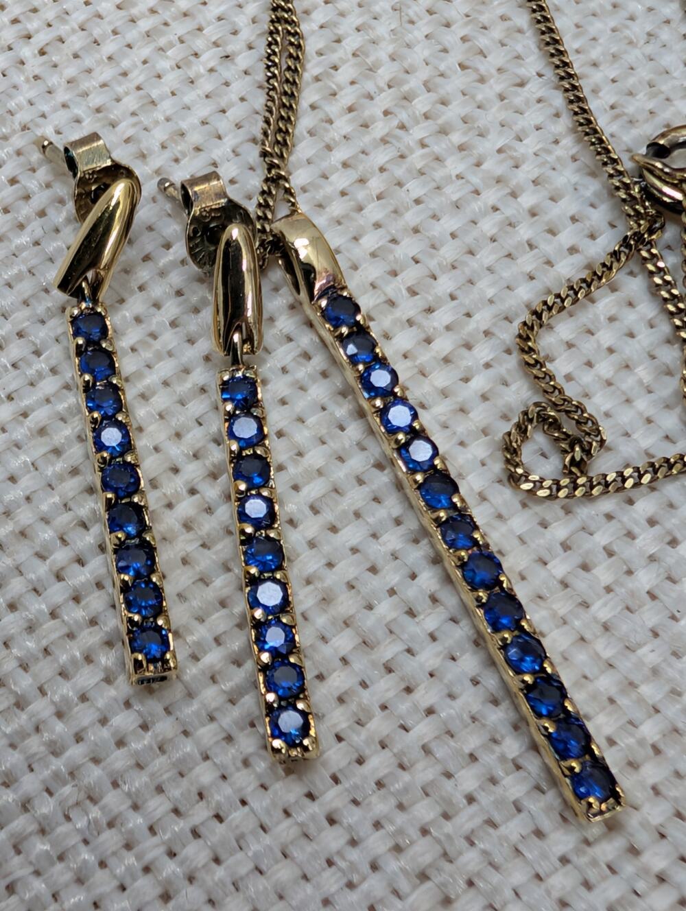 Technibond 18K Gold Bonded 925 Sterling Silver Sapphire CZ Necklace Earring Set